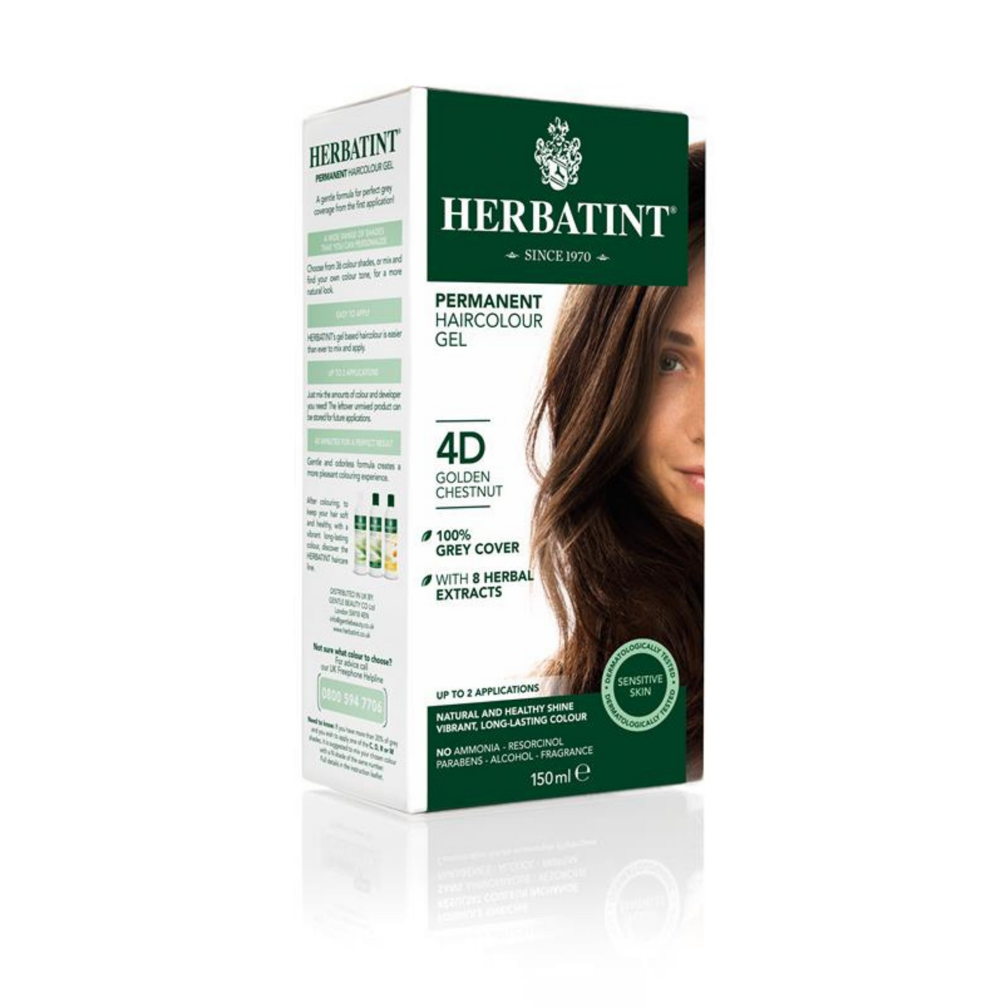 6 x Herbatint Permanent Herbal Hair Colour Gel - 4D Golden Chestnut Bundle