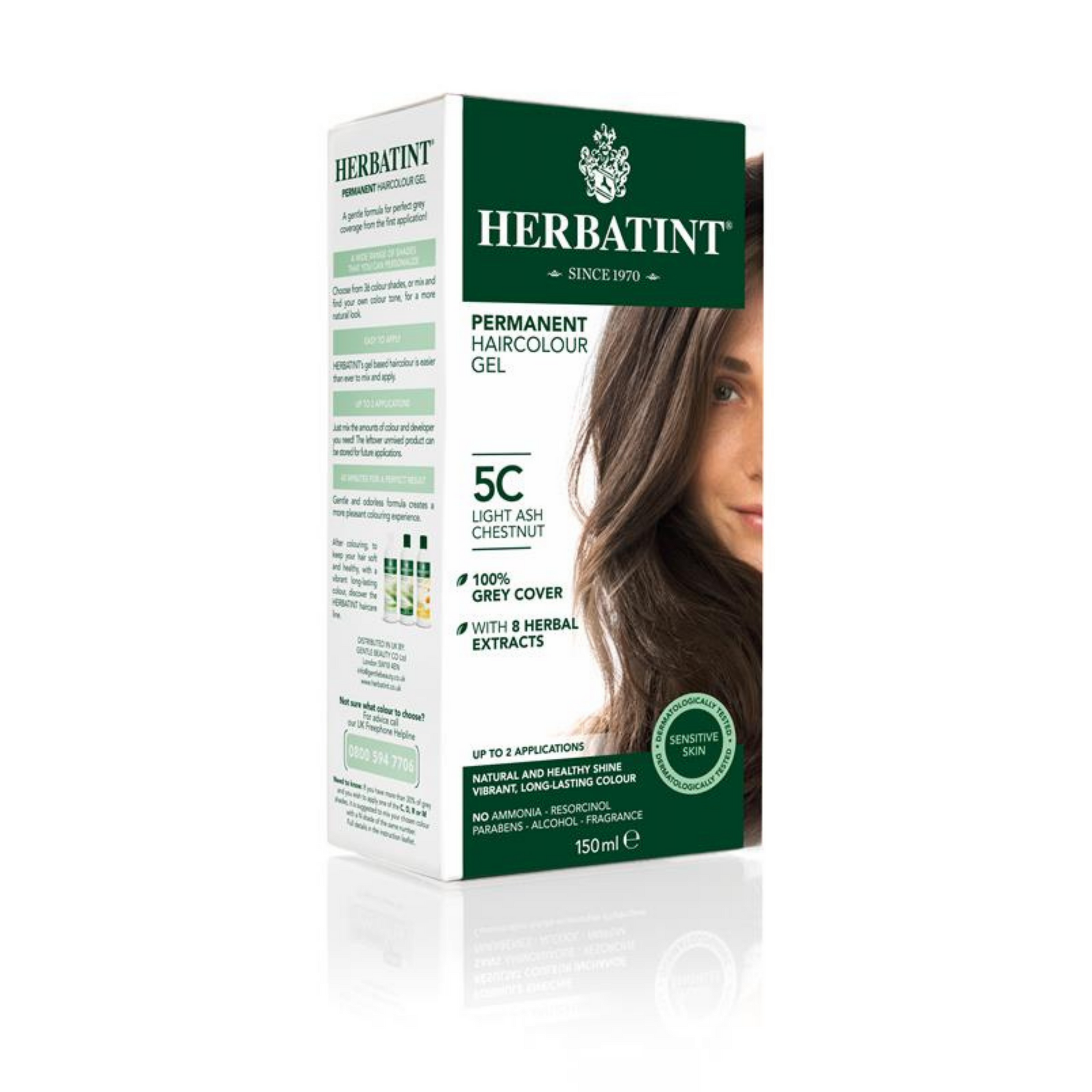 6 x Herbatint Permanent Herbal Hair Colour Gel - 5C Light Ash Chestnut Bundle