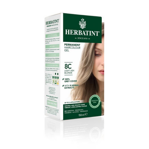 6 x Herbatint Permanent Herbal Hair Colour Gel - 8C Light Ash Blonde Bundle