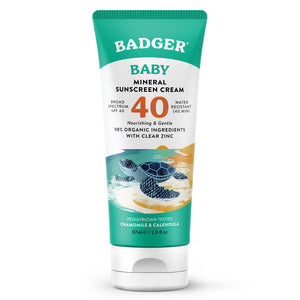NEW - Badger Baby Clear Zinc Sunscreen Cream 40 SPF 2.9 oz.